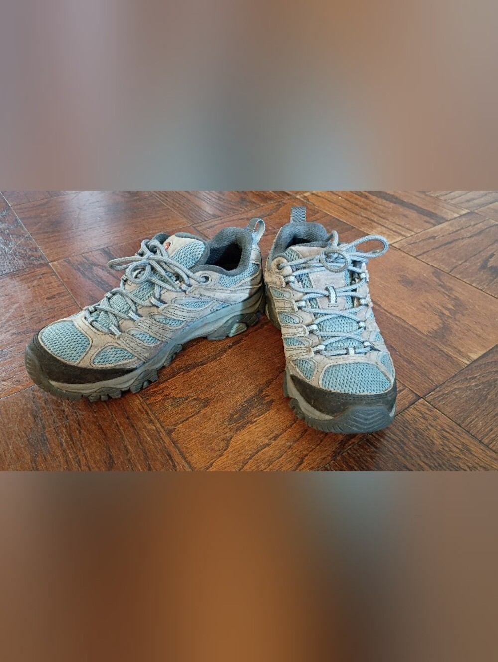 Merrell Waterproof Moab 3 Hiking Shoes Size 8W Blue Gray Vibram Soles Leather